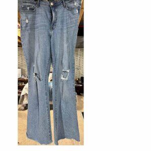 Seven7 Slim Flare Jeans – Distressed Knees & Frayed Hem – Size 14